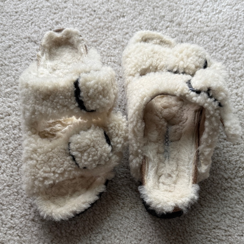 Birkenstock Cream Fuzzy Slippers